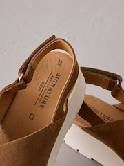 Tan Brown Suede Signature Cross Strap Chunky Flatform Sandals - Image 9 of 11