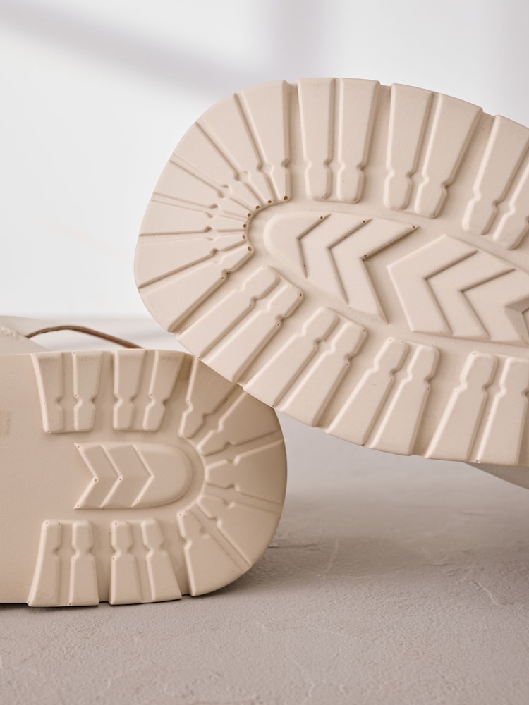 Cream Leather Signature Cross Strap Chunky Flatform Sandals - Image 10 of 10