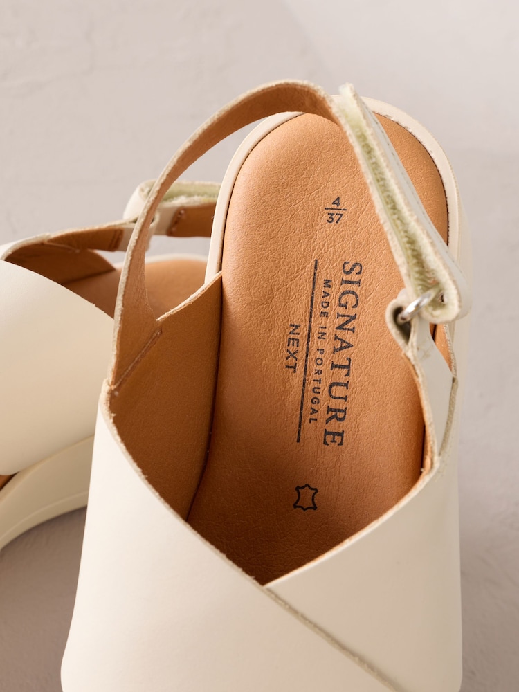 Cream Leather Signature Cross Strap Chunky Flatform Sandals - Image 11 of 11