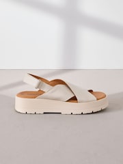 Cream Leather Signature Cross Strap Chunky Flatform Sandals - Image 3 of 10