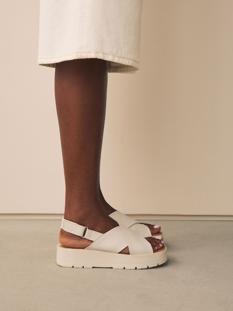 Buy Cream Leather Signature Cross Strap Chunky Flatform Sandals