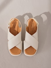 Cream Leather Signature Cross Strap Chunky Flatform Sandals - Image 5 of 10