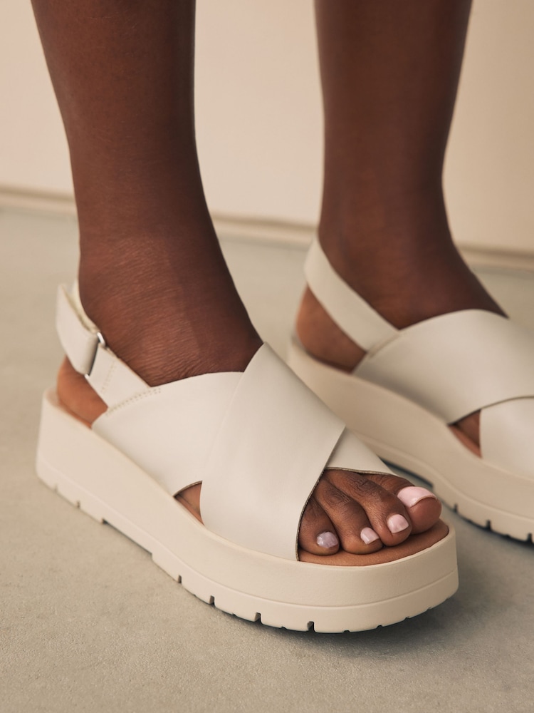 Buy Cream Leather Signature Cross Strap Chunky Flatform Sandals