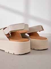 Cream Leather Signature Cross Strap Chunky Flatform Sandals - Image 8 of 10