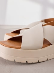 Cream Leather Signature Cross Strap Chunky Flatform Sandals - Image 9 of 10