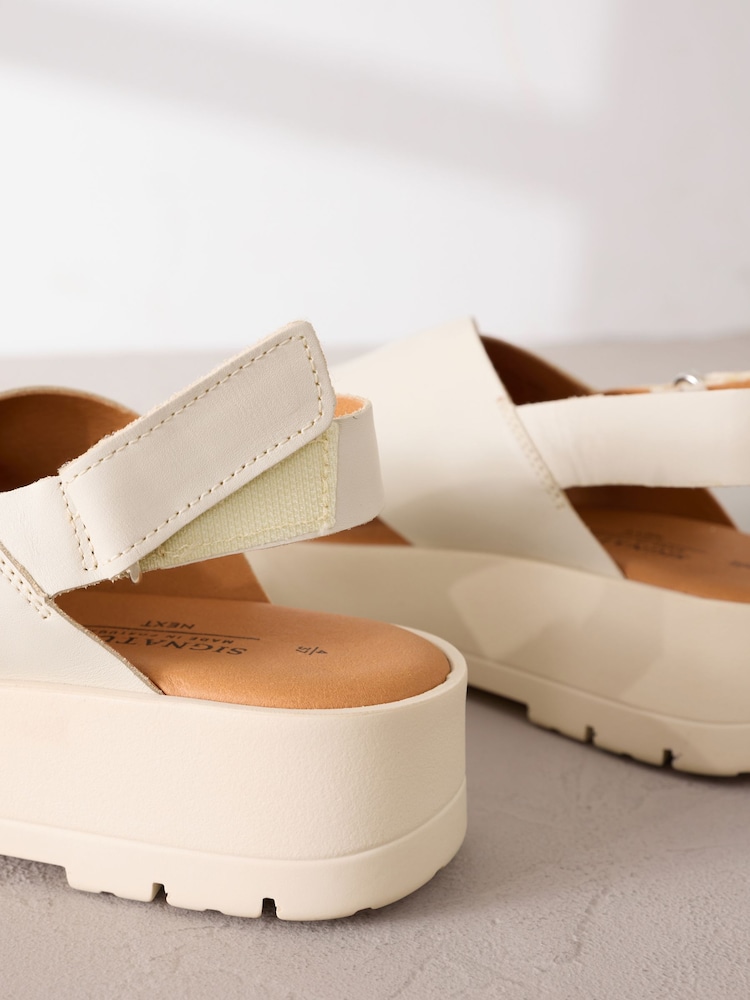 Buy Cream Leather Signature Cross Strap Chunky Flatform Sandals