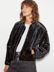 Monsoon Blue Violet Velvet Bomber Jacket - Image 1 of 4