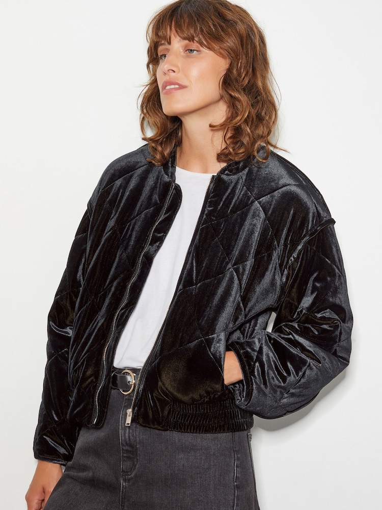 Monsoon Blue Violet Velvet Bomber Jacket - Image 1 of 4