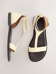 Buttermilk Yellow Leather Standard/Wide Fit Forever Comfort® T-bar Strappy Sandals - Image 1 of 5