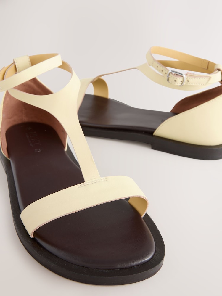 Buttermilk Yellow Leather Standard/Wide Fit Forever Comfort® T-bar Strappy Sandals - Image 5 of 5