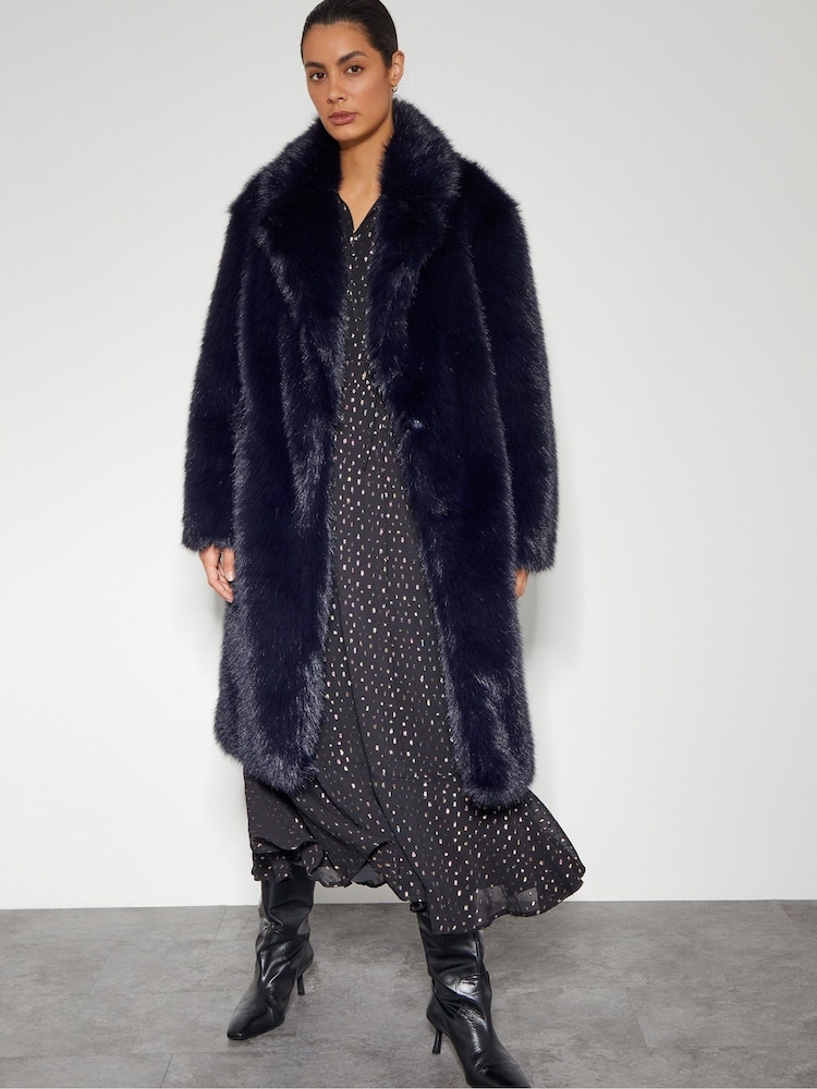 Monsoon Blue Camille Faux Fur Coat - Image 1 of 4