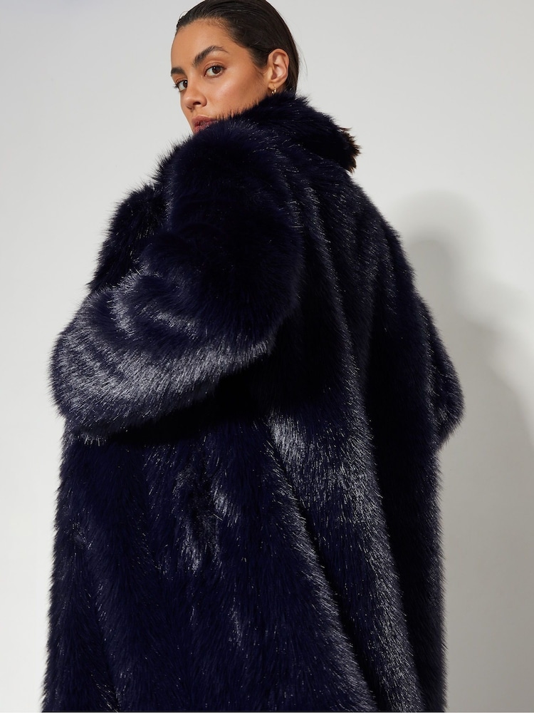 Monsoon Blue Camille Faux Fur Coat - Image 4 of 4