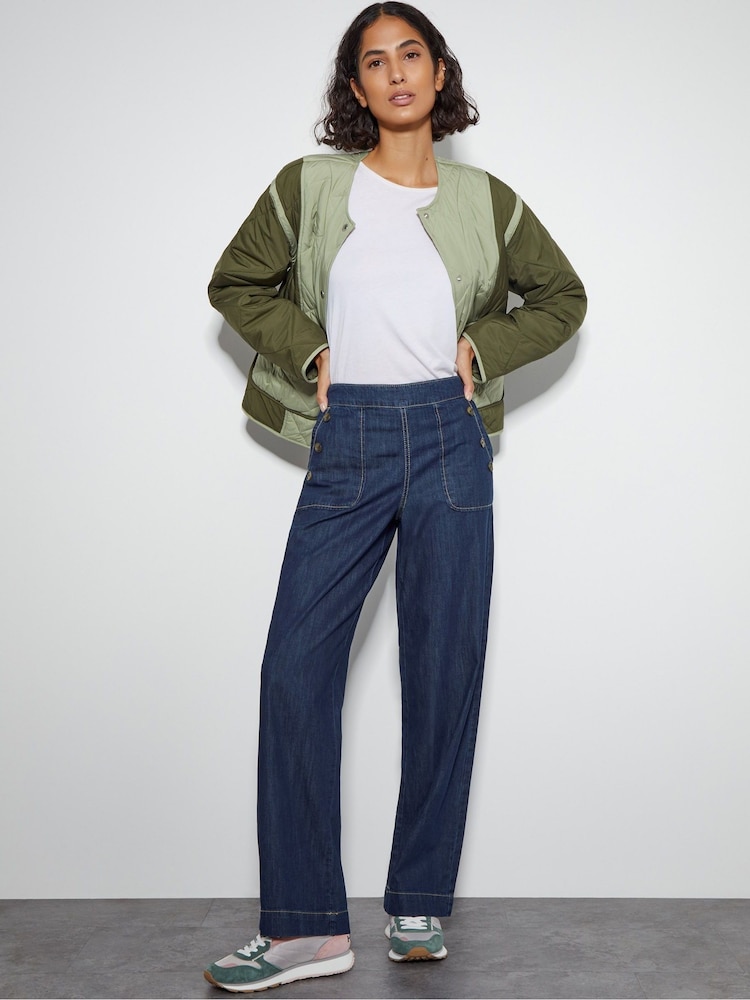 Monsoon Blue Harper Regular High Waist Wide Leg 100% Cotton Jeans - Image 1 of 5
