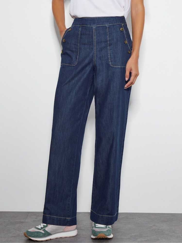 Monsoon Blue Harper Regular High Waist Wide Leg 100% Cotton Jeans - Image 2 of 5