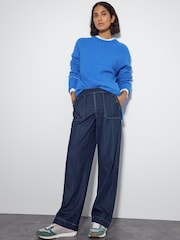 Monsoon Blue Harper Regular High Waist Wide Leg 100% Cotton Jeans - Image 5 of 5
