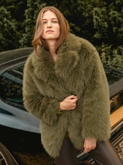 Monsoon Green Felixa Faux Fur Coat - Image 1 of 4