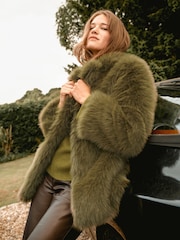 Monsoon Green Felixa Faux Fur Coat - Image 2 of 4
