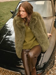 Monsoon Green Felixa Faux Fur Coat - Image 3 of 4