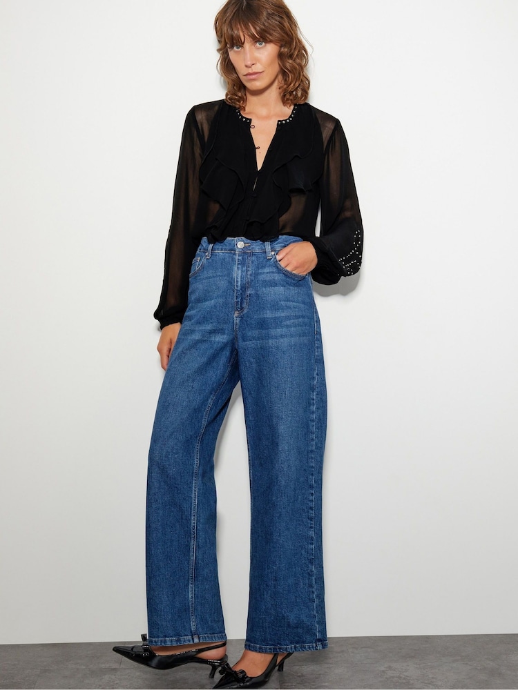 Monsoon Black Saskia Stud Ruffle Blouse - Image 1 of 4