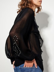 Monsoon Black Saskia Stud Ruffle Blouse - Image 4 of 4