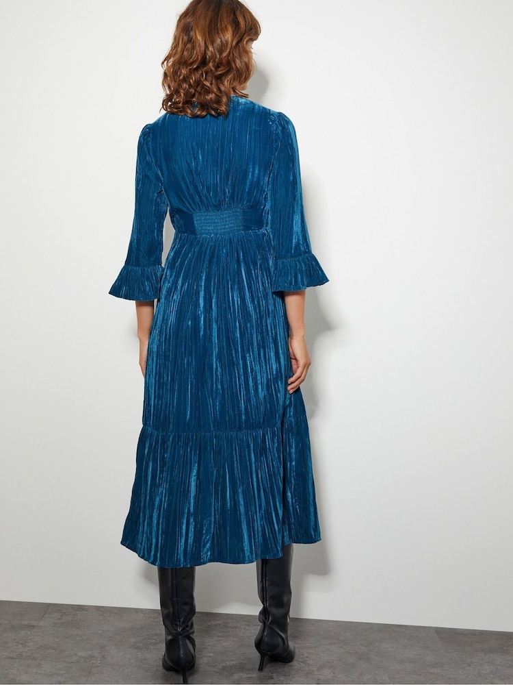 Monsoon Blue Mabel V-Front Crushed Velvet Midi Dress - Image 3 of 3