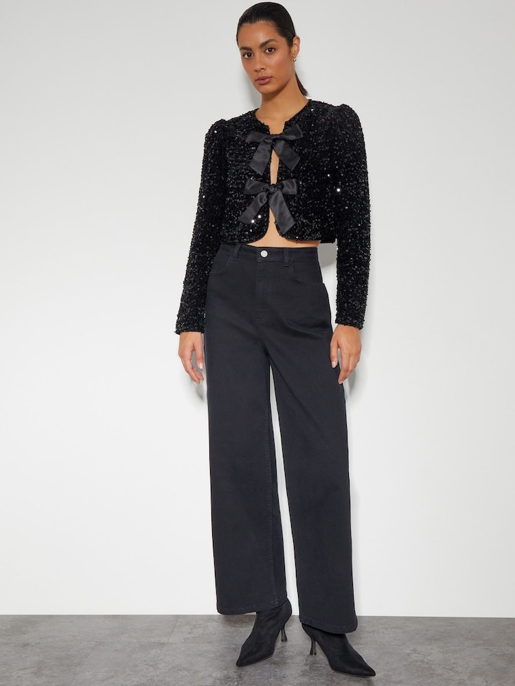 Monsoon Black Belinda Bow Sequin Jacket - Image 2 of 4