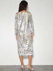 Monsoon Silver Marie Long Sleeve Sequin Midi Dress - Image 2 of 5