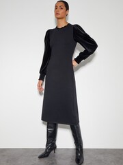 Monsoon Black Viv Velvet Sleeve Knit Midi Dress - Image 1 of 5
