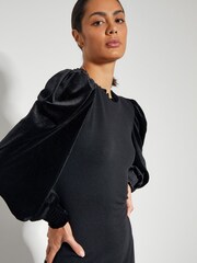 Monsoon Black Viv Velvet Sleeve Knit Midi Dress - Image 2 of 5