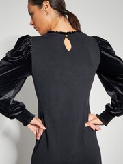 Monsoon Black Viv Velvet Sleeve Knit Midi Dress - Image 3 of 5