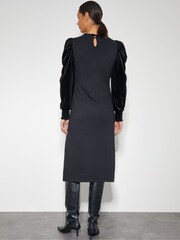 Monsoon Black Viv Velvet Sleeve Knit Midi Dress - Image 4 of 5