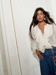 Monsoon Natural Saskia Stud Ruffle Blouse - Image 1 of 8