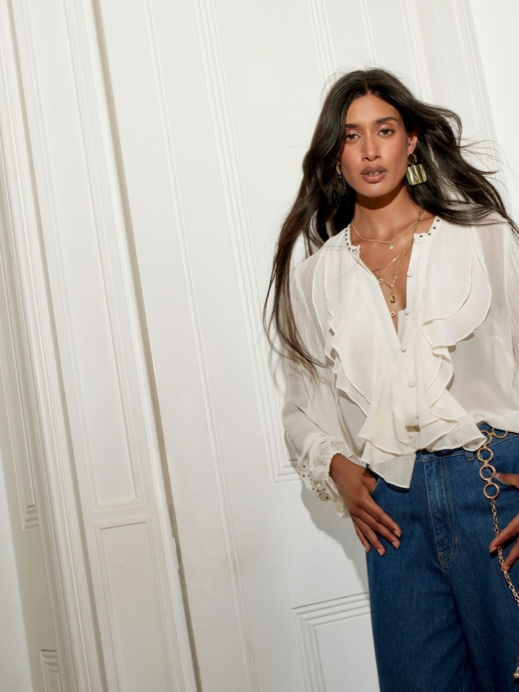 Monsoon Natural Saskia Stud Ruffle Blouse - Image 1 of 8