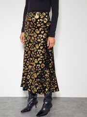 Monsoon Black Arwen Sequin Leopard Velvet Midi Skirt - Image 2 of 5