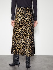 Monsoon Black Arwen Sequin Leopard Velvet Midi Skirt - Image 3 of 5