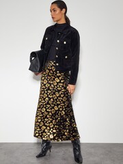 Monsoon Black Arwen Sequin Leopard Velvet Midi Skirt - Image 5 of 5