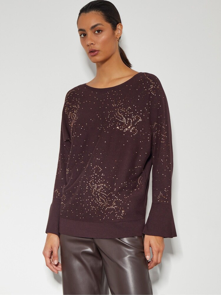 Monsoon Brown Hope Sparkle Stud Raglan Jumper - Image 1 of 4