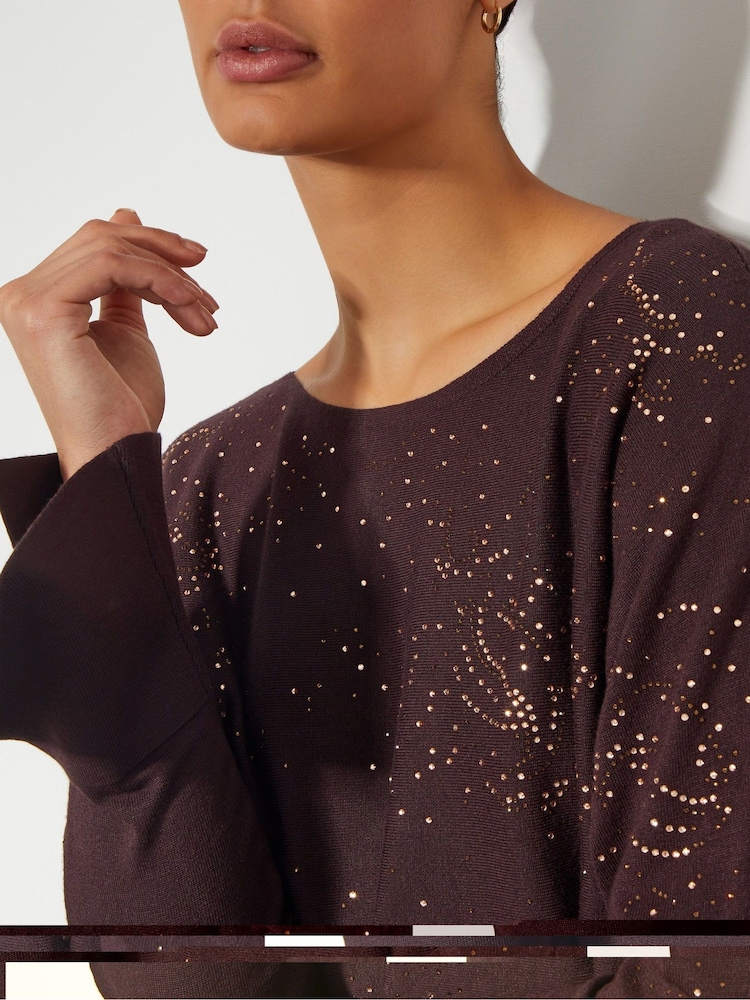 Monsoon Brown Hope Sparkle Stud Raglan Jumper - Image 2 of 4