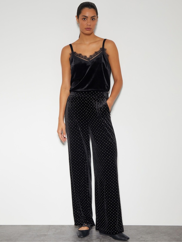 Monsoon Black Nala Spot Velvet Wide Leg Trousers - Image 4 of 4