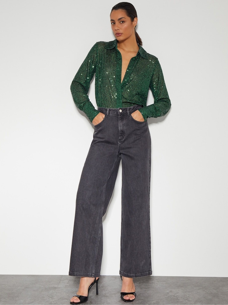 Monsoon Green Shonda Sheer Sequin Shirt - Image 1 of 5 Monsoon Green Shonda Sheer Sequin Shirt - Image 1 of 5