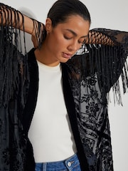 Monsoon Black Darcy Fringe Floral Devore Kimono - Image 2 of 4