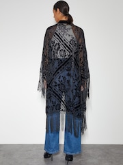 Monsoon Black Darcy Fringe Floral Devore Kimono - Image 3 of 4