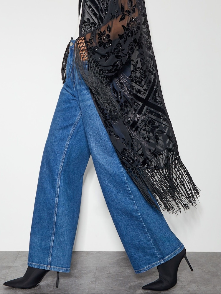 Monsoon Black Darcy Fringe Floral Devore Kimono - Image 4 of 4