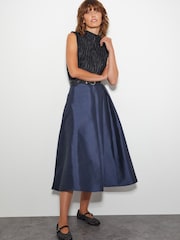 Monsoon Blue Tanya Taffeta Pleated Midi Skirt - Image 1 of 5