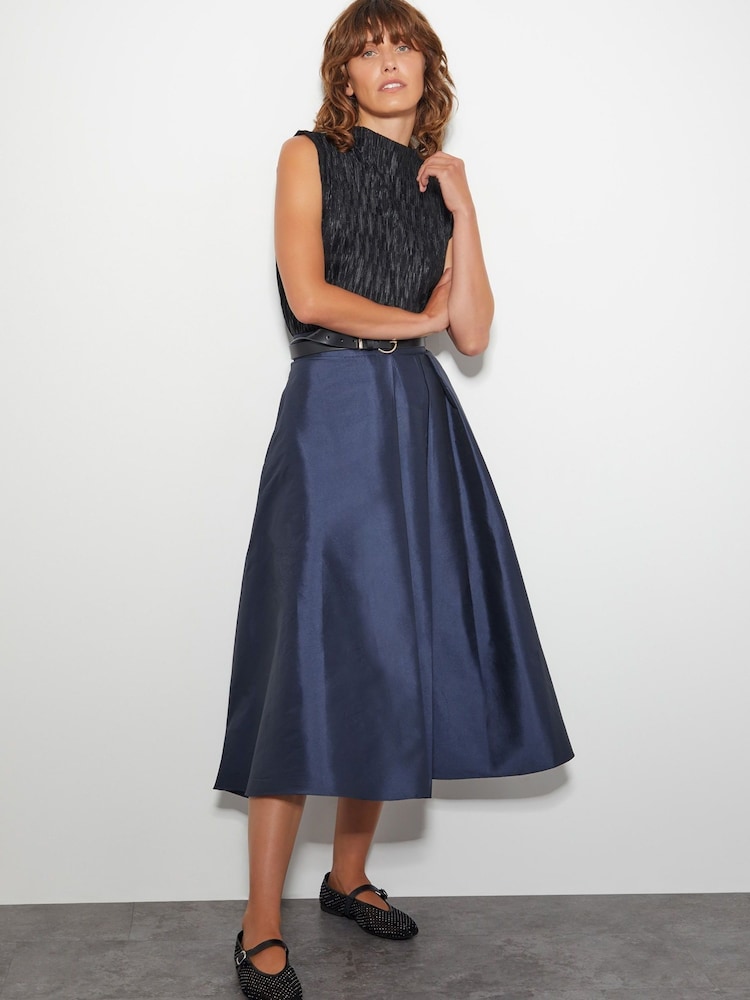 Monsoon Blue Tanya Taffeta Pleated Midi Skirt - Image 1 of 5