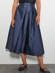Monsoon Blue Tanya Taffeta Pleated Midi Skirt - Image 4 of 5