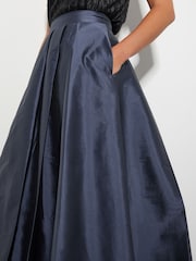 Monsoon Blue Tanya Taffeta Pleated Midi Skirt - Image 5 of 5