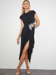Monsoon Black Carla Embellished Cowl Midi Dress - Image 1 of 4