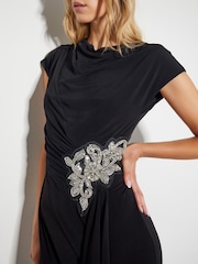 Monsoon Black Carla Embellished Cowl Midi Dress - Image 2 of 4