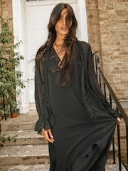 Monsoon Black Aurelia Long Sleeve Ruffle Midi Dress - Image 1 of 8